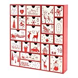 Countdown Timer Clock Large Wooden Christmas Advent Calendar With 24 Drawers Countdown to Christmas Refillable Wooden Advent Calendar 2024 Kids (Red, 32x30x6.5cm)