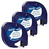 MarkField kompatible Schriftband als Ersatz für Dymo Letratag Plastic White Etikettenband 12mm x 4m Kunststoff Bänder 91221 S0721660 für Dymo Letra Tag LT110T LT100H LT100T QX50 XR XM 200B Plus, 3x