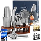 EMPATION Cocktail Set [TESTSIEGER] 825ml Boston Cocktail Shaker aus Edelstahl, leicht zu öffnen & kein Verklemmen, Profi Cocktail Shaker Set mit Ständer & Rezeptbuch, Cocktail Mix Set für Barkeeper