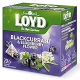 LOYD - Früchtetee Schwarzen Johannisbeeren und Holunderbeeren - 20 Pyramidenbeutel - Mischung aus Holunderblüten, Brombeerblättern mit Schwarzem Johannisbeersaft - Süß und Intensiver Geschmack - 40g