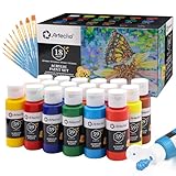 Artecho Acrylfarben Set 18 x 59ml mit 10-teiligem Pinsel, Acrylfarben Wasserfest und Lichtecht, Ungiftig, Acrylic Paint Set, Ideal für Leinwand, Papier und Stoffe, Geeignet für Anfänger und Profis