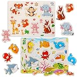 2 Sätze holzpuzzle 3 Jahr，holzpuzzle Kinder，Puzzle ab 1-3 Jahr，holzspielzeug ab 2 Jahr，steckpuzzle Holz ab 1-3 Jahr