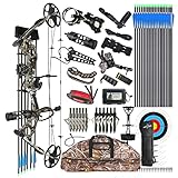 surwolf Compound Bogen Kit,Jagd und Targeting,Wurfarm Made in USA,Zuggewicht 0-70lbs einstellbar,Zuglänge 9'-31',bis zu IBO 325FPS Geschwindigkeit,Paket mit Bogenschießen Jagdzubehör (Tarnfarbe)