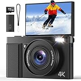 4K Digitalkamera 64MP AutoFokus Fotokamera: 16X Digitalzoom 180° Klapp 3IPS Bildschirm 32GB Karte für Vlog - Schwarz Kamera - Geschenk Anfänger Teenager Kids