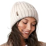 FURTALK Womens Knit Beanie Hüte Double Layer Baumwolle gefüttert Chunky Winter Slouch Style Cap, Beige, Einheitsgröße