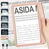 Tobegiga 4X Wiederaufladbare Lupe zum Lesen, Vollseitenlupe mit dimmbarer LED, leichte Handlupe mit Licht zum Lesen von Büchern, kleiner Druck für Senioren, Rose