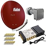 Fuba DAA 850 R Sat Anlage Aluminium Satellitenschüssel Ziegelrot mit PremiumX Multischalter 5/8 Switch und Quattro LNB für 8 Teilnehmer