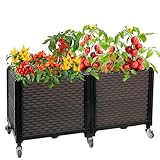 EasyVibe Hochbeet mit Rädern 80L x 40B x 40H cm, Hochbeete für Gartenarbeit, Selbstbewässerung, langlebige abschließbare Metallrollen, rechteckiger Garten-Pflanzgefäß, perfekt für Garten, Terrasse