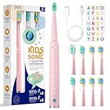 Seago elektrische Zahnbürste Kinder mit extra weiche Borsten und 5 persönliche Modi, 8 Ersatzköpfe, Smart Timer, wiederaufladbare Zahnbürste Kinder (Rosa)