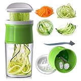 QieCai Spiralschneider Gemüse mit Behälter- 4 in 1 zucchini spiralschneider Gemüseschneider Spaghetti Gemüsehobel für Gemüsespaghetti,Zucchini,Möhren,Zwiebeln,Karotten, Kartoffeln-Grün