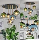 HOFSTEIN Deckenleuchte Gastor, 5-flammige Deckenlampe aus Metall/Glas in Schwarz/Messing/Blau/Grün/Chrom/Rauch/Klar, Leuchte im Retro/Vintage-Design (Schirme 12 cm), E14, Esszimmer, Küche, Wohnzimmer