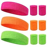 9-teiliges Schweißband-Set, Tarome, Sport-Stirnband, Armband, feuchtigkeitsableitend, athletisch, Baumwolle, Schweißband für 80er-Jahre-Party, Verkleidung, Fitnessstudio, Fitness, Basketball, Tennis