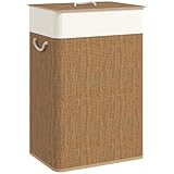 HOMCOM Bambus Wäschekorb mit Deckel 72 L Wäschesammler mit Seilgriffen, herausnehmbarer Wäschesack, Laundry Baskets Wäschesortierer für Waschküche Schlafzimmer Badezimmer Braun