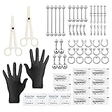 60 Stück Piercing Kit Set Zum Selber Stechen,Lot Edelstahl Knorpel Helix Daith Septum Reifen Nasenring Hufeisen Lippe Zunge Augenbraue Tragus Nippel Bauchnabel Ringe Barbells Körperschmuck 14G 16G