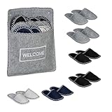 Relaxdays Gästehausschuhe 6 Paar, Hausschuhe Set mit Tasche, Größen 36-45, Filzpantoffeln, Antirutsch-Sohle, Mehrfarbig