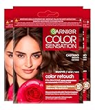 Garnier Color Sensation Color Retouch Permanente Haarfärbung, deckt 100 % weißes Haar ab, einfache Anwendung, braune Farbe – 3 Farben