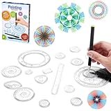 LEAZZLE Spiral Designer, 28 Stück Multifunktionales Spirograph Set,Spiral Drawing Spielzeug Set, Mandala Designer für Kinder, Spirograph Kinder ab 8, Zeichenschablonen, Malschablonen (weiß)
