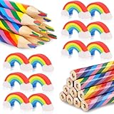 Fzyisw 24 Stück Regenbogen Buntstifte Set, Jumbo Buntstifte Kinder 12 Regenbogenstift mit 12 Regenbogen Radiergummis, Regenbogenstifte für Malen und Zeichnen, Geschenk für Kinder