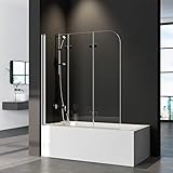 Duschwand für Badewanne 3-teilig 130x140cm Faltbar Badewannenaufsatz, Glas Klappbar Duschabtrennung für Badewanne aus 6mm ESG Sicherheitsglas mit Nano Beschichtung, Badewannenfaltwand