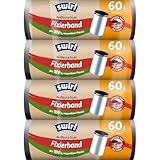 Swirl Reißfest & Dicht Fixierband Müllbeutel 60 l (4 x 10 Beutel), tropfsichere Müllsäcke für den Hausmüll, reißfeste Mülltüten für sicheren Halt am Mülleimer