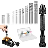 Udbrud 37 Teiliges Mini-Handbohrer-Set für Handwerk, 0,3–1,2 mm PCB-Mini-Bohrer und 0,5–3,0 Spiralbohrer mit Präzisions-Handstift-Schraubstock Micro Twist Bohrerspitzen für Bohrwerkzeuge Modellbau DIY