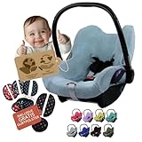 Frottee Sommerbezug [Schonbezug für Babyschale] Autositz kompatibel mit Maxi Cosi Cabrio Fix + GRATIS Gurtpolster (blau-grau)