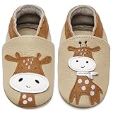 IceUnicorn Krabbelschuhe Baby Jungen Mädchen Lauflernschuhe Baby Weicher Leder Babyhausschuhe Kleinkind Babyschuhe(Beige AB Giraffe, 12-18 Monate)