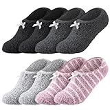 Utensilsto 4 Paar Flauschige Hausschuhsocken für Damen Herren, für den Winter, Rutschfest, Weich, Flauschig, Thermo-Betthausschuhe mit Anti-Rutsch-Maserung für den Boden des Hauses (EU 35-40)