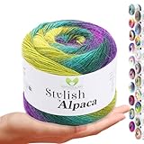 Stylish Alpaca Garn – Weiches Alpakawolle Strickgarn – 150g (525m) feines DK Wolle zum Stricken & Häkeln – Ideal für Pullover, Schals, Tuch, Babykleidung – Premium Multicolor Farbverlauf 7703