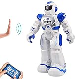 HUSAN Fernbedienungsroboter für Kinder, intelligenter programmierbarer Roboter mit Infrarot-Controller-Spielzeug, Tanzen, Singen, Moonwalking und LED-Augen, Gestenerkennungs-Roboter-Kit (Blau)