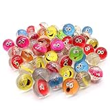 Senvianda 50 Stück Flummis 32mm, Verschiedene Smiley Gesichter, Flummies für Kinder, Gummiball Flummi, Bunte Flummis Gummibälle, Flummibälle für Kindergeburtstag, Party