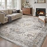 SIXHOME Vintage Teppich Wohnzimmer 90 * 150cm, Waschbar Teppich Schlafzimmer Kurzflor, Weich rutschfest Carpet für Wohnzimmer, Schlafzimmer, Esszimmer, Grau