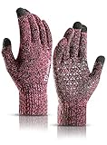 TRENDOUX Handschuhe Damen, Winterhandschuhe Herren Rutschfester Touchscreen Warm Gefüttert Reithandschuhe Outdoor Winddicht Strickhandschuhe Fäustlinge zum Sport, Handschuhe Damen Winter - Rose M