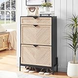 HUSHEDIFY Schmal Schuhschrank mit 2 Klappen platzsparender, Schmaler Geschlossen Schuhregal Schuh Schrank Schuhkipper mit Schubladen für Flur und Wohnzimmer(Eiche&Swarz)