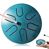 Molbory Tongue Drum, Steel Tongue Drum, Mini Zungentrommel 3 Zoll 6 Töne Stahlzungentrommel Handpan Drum, Handtrommel Percussion Klangtrommel mit Schlägeln Meditation Yoga Klangheilung (Blau)