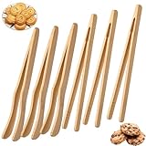 6 Stück Bambus-Toastzange Mini Toasterzangen-Set Mehrzweck Zange Küche Kochzange Holz Wiederverwendbar Holzzange für Brot Gurken Salat Snack Käse Pasta Früchte Zucker Muffin Zubehör