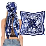 Giantree Damen Seidentücher, 90x90cm Weich Quadratisch Seidenschal Bandana Tuch Seiden Women's scarves Hals Kopftuch Decoration Headwear Geschenk für Frauen(Marineblau)