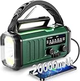Kurbelradio, Notfallradio mit 20000 mAh Power Bank, AM/FM Baustellenradio, Kurbel & 3-Wege Solar Radio mit Weltempfänger (Blackish Green)