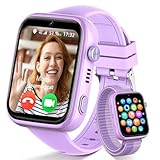 4G Smartwatch Kinder mit Videoanruf und Telefon, Kinderuhr mit GPS Voice Chat, Whatsapp, WiFi, SOS, SMS, Schulmodus, Schrittzähler, IP68 Wasserdicht, Wecker Kids Smartwatch für Mädchen/Jungen, Lila