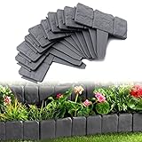 JOIEYOU Beeteinfassung Rasenkante, Kunstoff Steinoptik Raseneinfassung 5 M, Flexibler PP Beetumrandungen für Blumen, Gartenzaun decorativ, L 25 x H 23 cm, 20 Stücke, Anthrazit