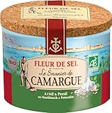 Le Saunier de Camargue Fleur De-Sel Knoblauch Petersilie in 125 g Dose, Premium Meersalz aus Süd-Frankreich, Ideal als Finishing von Speisen