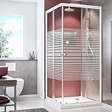 Schulte Duschkabine Sunny Eckeinstieg mit Schiebetüren, einzeln variabel verstellbar von 75x75-90x90 cm, 180 cm, 4 mm Sicherheitsglas (ESG) Querstreifen, Alpinweiß, D19442 04 72