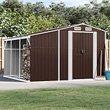 SECOLI Gerätehaus Metall mit bodenplatte Gerätehaus Metall pultdach Gartenhaus Metall XXL Geräteschuppen Outdoor Geräteschrank Gartenschrank Verzinkter Stahl-Braun-277 x 279 x 179 cm