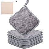 Hemiks 9 Stück Abschminktuch aus Mikrofaser, 15 x 15 cm Abschminkpads Waschbar Abschminktücher Waschbar, Wiederverwendbar Mikrofaser Gesichtsreinigungstuch mit Aufbewahrungstasche (Grau)