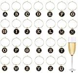 Lpitoy 26 Stück Weinglas-Charms Ringen Und Etiketten, Metallbuchstaben, Glas-Charm-Marker Für Stielgläser, Getränke-Charm-Marker Für Verkostungen, Partys, Gastgeschenke, Wein, Cocktails,