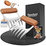 Rawford Pulled Pork Krallen – LFGB-geprüfte (TÜV) Meat Claws aus Edelstahl – ergonomischer Holzgriff für sicheren Halt – Fleischkrallen zum Zerkleinern, Heben & Fixieren – inkl. gratis BBQ E-Book