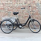 Brride 24 Zoll Dreirad für Erwachsene 6 Gänge Cruise Cityräder mit Korb bis 25kg Tricycle 3 Rad Erwachsene City Fahrrad für Heimtrainer Sport Outdoor