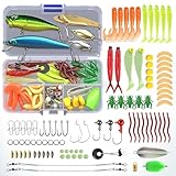 VEYCVLA Angeln Köder Set mit Köderbox für Zander,Forelle,Barsch,Wobbler Hecht,Angelzubehör - Gemischt Kunstköder,Gummifische,Spinner,VIB,Oberflächenköder,Popper,jigheads für Süß- & Salzwasser Fischen