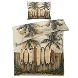 Bettwäsche Surfbrett 135x200 - Surfer Hawaii Natur Sonnenuntergang Deko Bettbezug 2er Set, mit Reißverschluss, Weiche Kuschelige Bügelfreie Mikrofaser Wendebettwäsche ZHW1385