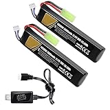 11,1 V Lipo Akku Airsoft Wiederaufladbar 11,1 Lipo 2000 mAh 30C Hobby mit Mini-TY& JST XH Anschluss für Airsoft Modellpistolen Gewehr RC Auto Drohne mit 11,1 V USB Akku-Ladegerät